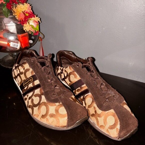 Coach Kathleen Tan and Brown Monogram Sneakers - Picture 3 of 6